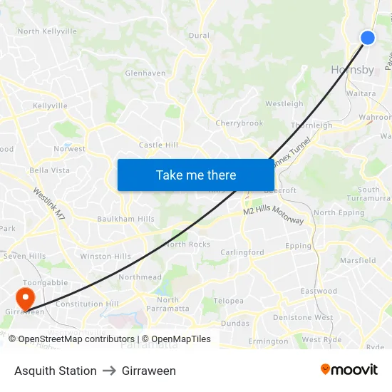 Asquith Station to Girraween map