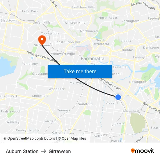 Auburn Station to Girraween map