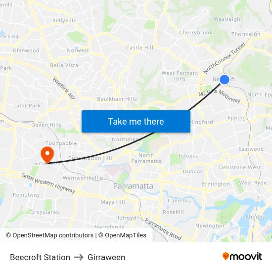 Beecroft Station to Girraween map