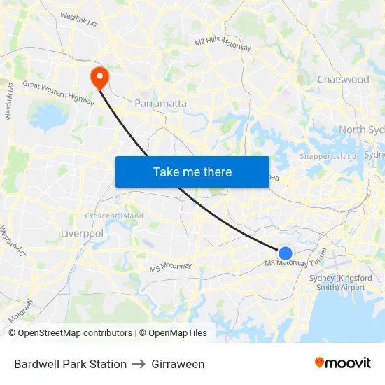Bardwell Park Station to Girraween map