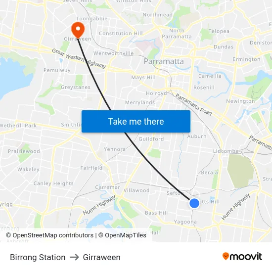Birrong Station to Girraween map