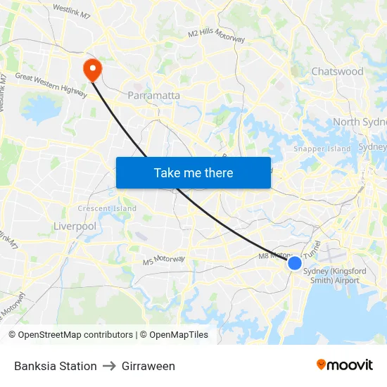 Banksia Station to Girraween map