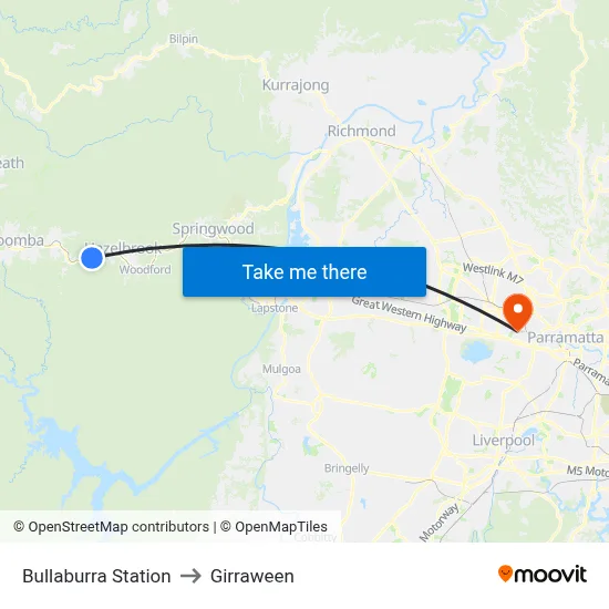 Bullaburra Station to Girraween map
