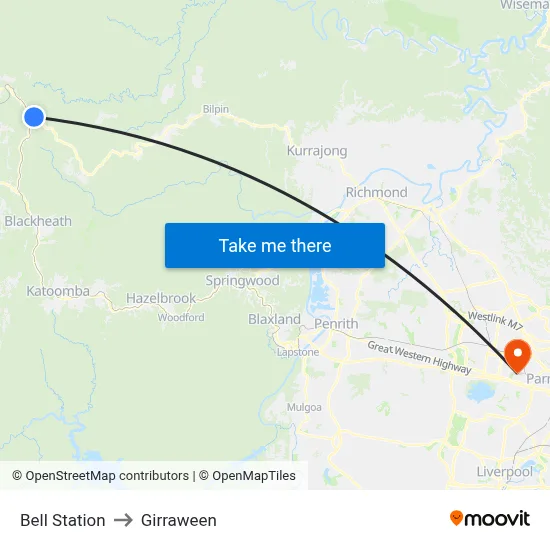 Bell Station to Girraween map