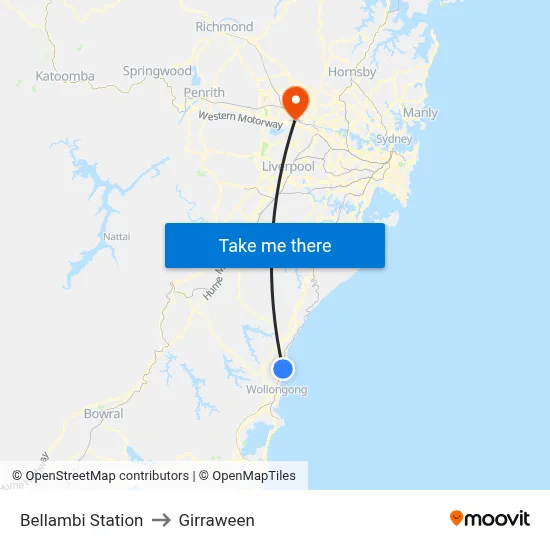 Bellambi Station to Girraween map