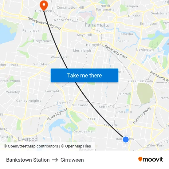 Bankstown Station to Girraween map