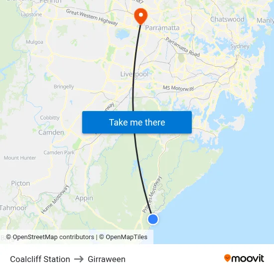 Coalcliff Station to Girraween map