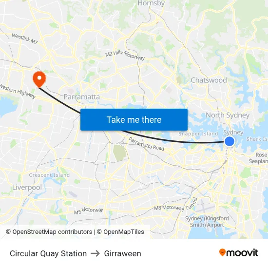 Circular Quay Station to Girraween map