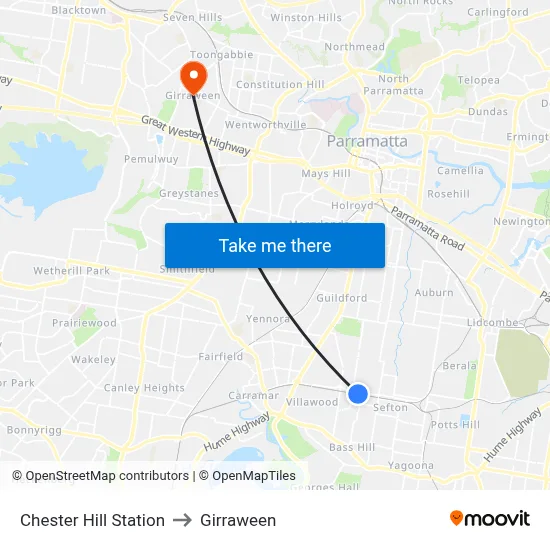 Chester Hill Station to Girraween map