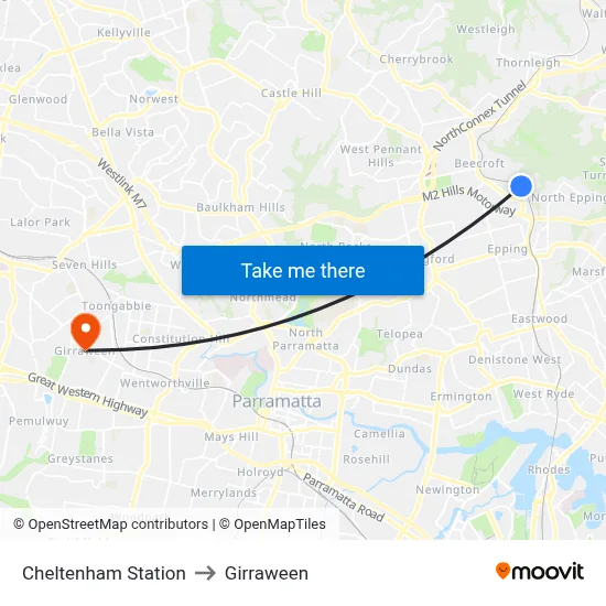 Cheltenham Station to Girraween map