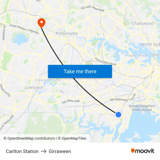 Carlton Station to Girraween map