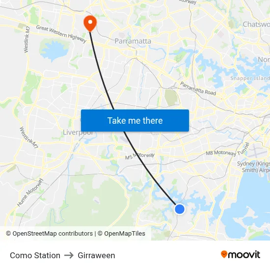 Como Station to Girraween map