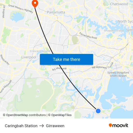 Caringbah Station to Girraween map