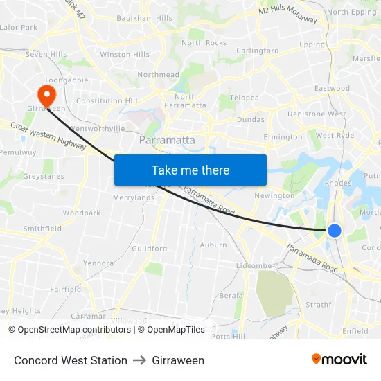 Concord West Station to Girraween map