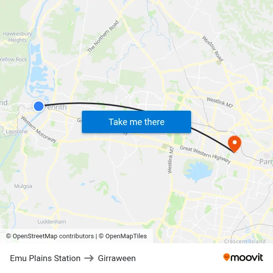 Emu Plains Station to Girraween map