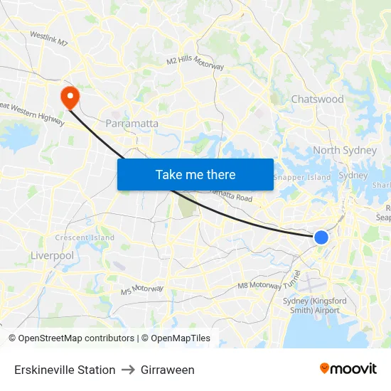 Erskineville Station to Girraween map