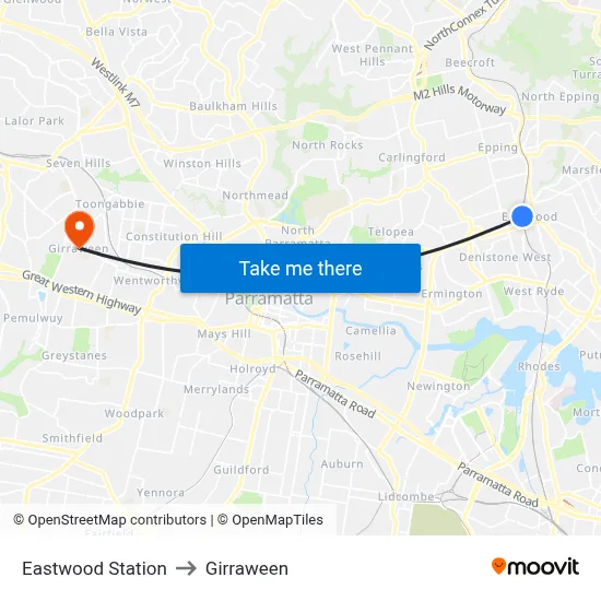 Eastwood Station to Girraween map