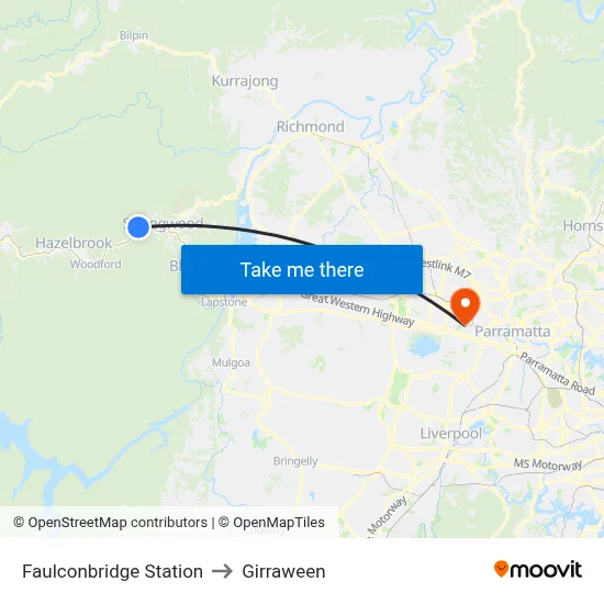 Faulconbridge Station to Girraween map