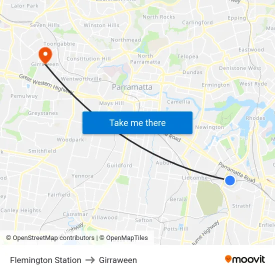 Flemington Station to Girraween map