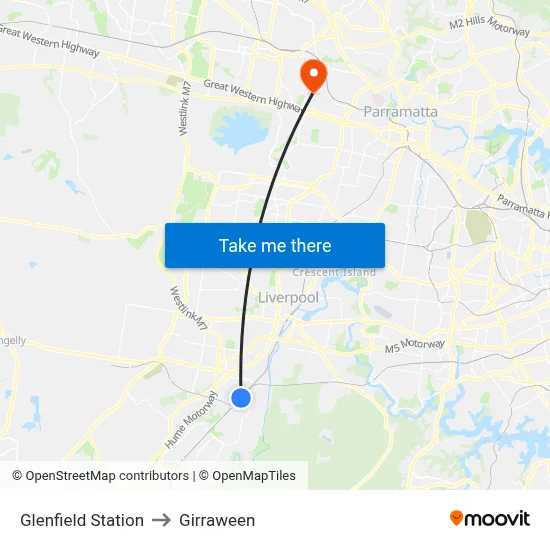 Glenfield Station to Girraween map