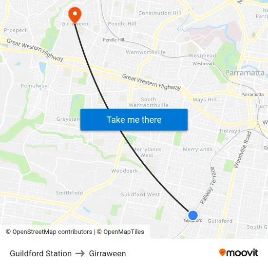 Guildford Station to Girraween map