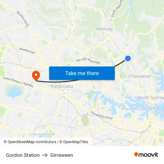 Gordon Station to Girraween map