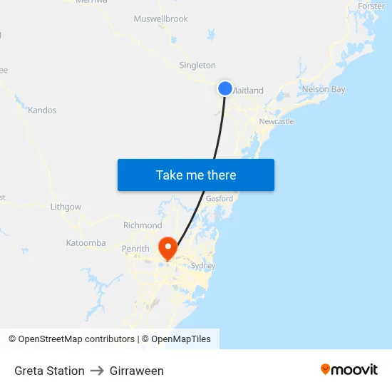 Greta Station to Girraween map