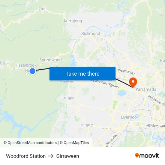 Woodford Station to Girraween map