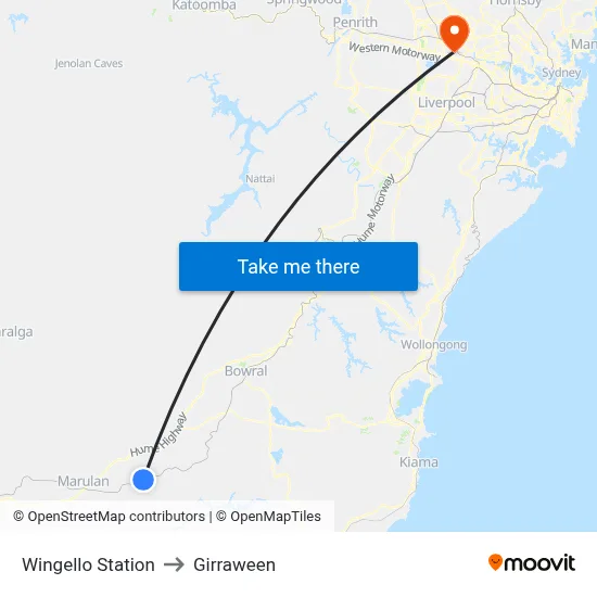 Wingello Station to Girraween map