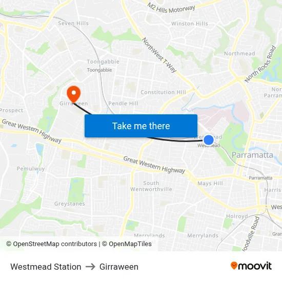 Westmead Station to Girraween map