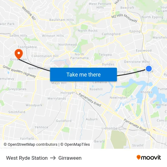 West Ryde Station to Girraween map