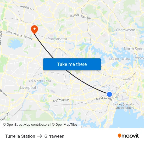 Turrella Station to Girraween map