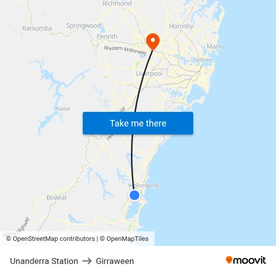 Unanderra Station to Girraween map