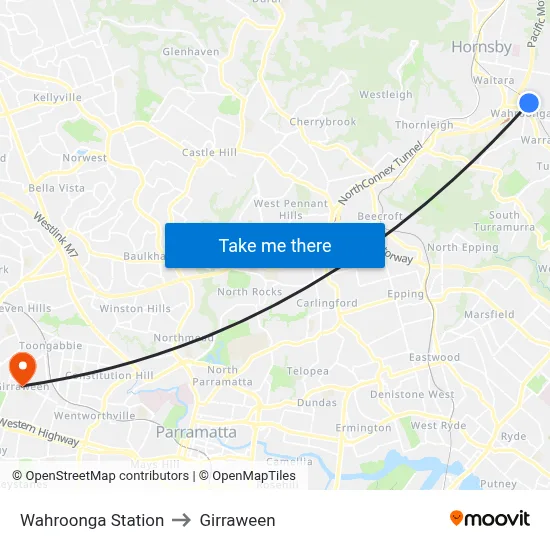 Wahroonga Station to Girraween map