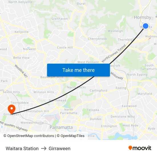 Waitara Station to Girraween map