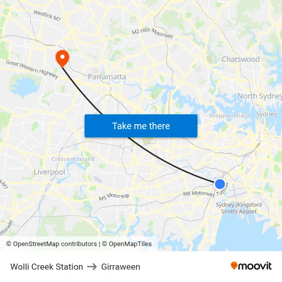 Wolli Creek Station to Girraween map
