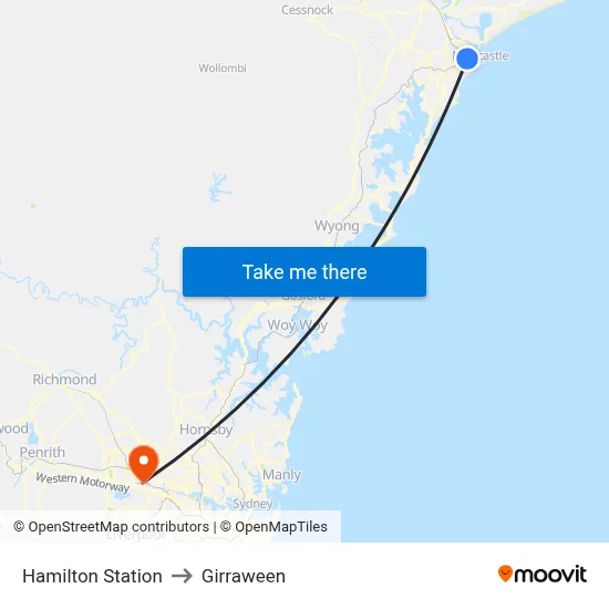Hamilton Station to Girraween map