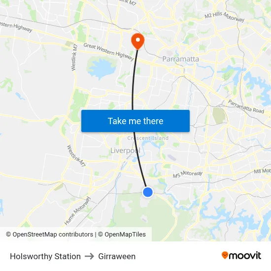 Holsworthy Station to Girraween map