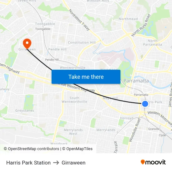 Harris Park Station to Girraween map