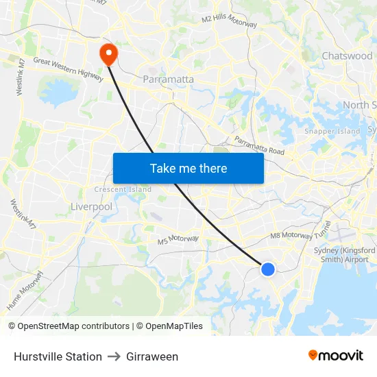 Hurstville Station to Girraween map