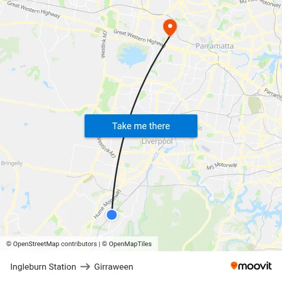 Ingleburn Station to Girraween map