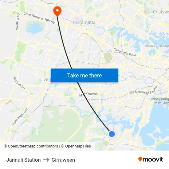 Jannali Station to Girraween map