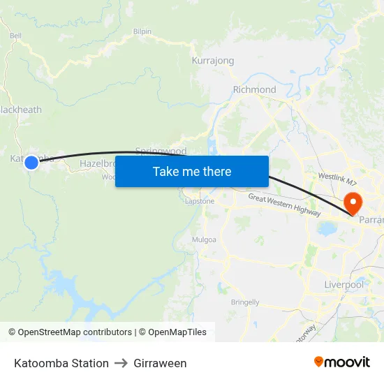 Katoomba Station to Girraween map
