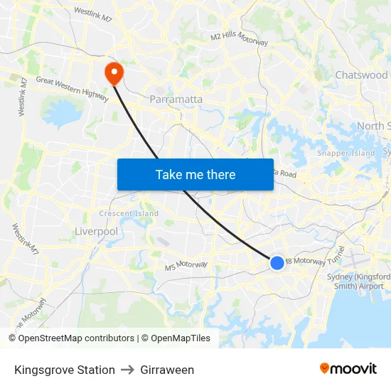 Kingsgrove Station to Girraween map