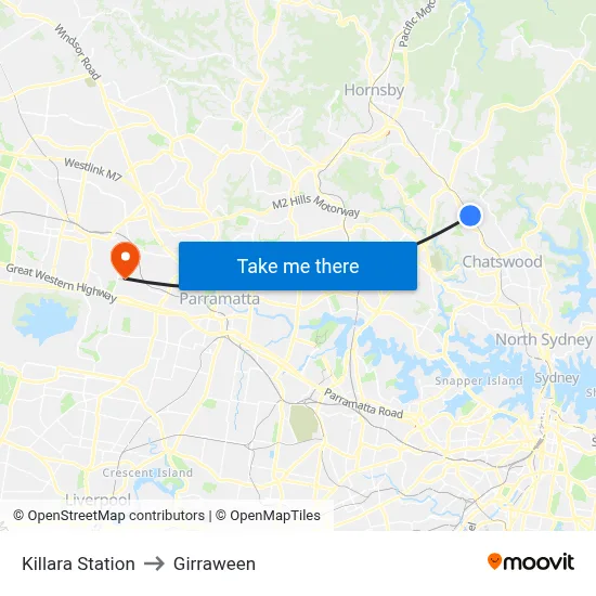 Killara Station to Girraween map