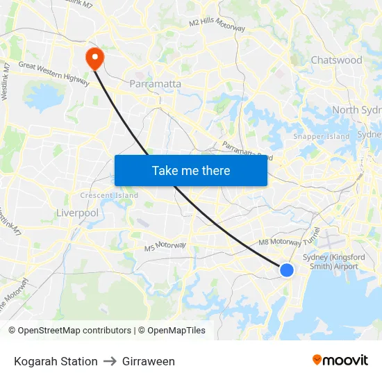 Kogarah Station to Girraween map
