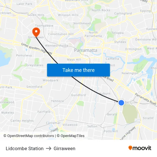 Lidcombe Station to Girraween map