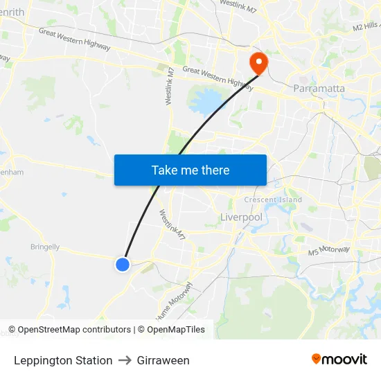 Leppington Station to Girraween map