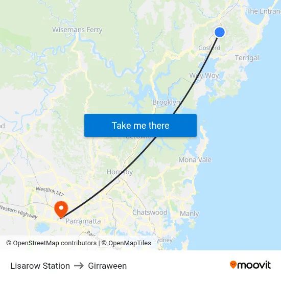 Lisarow Station to Girraween map