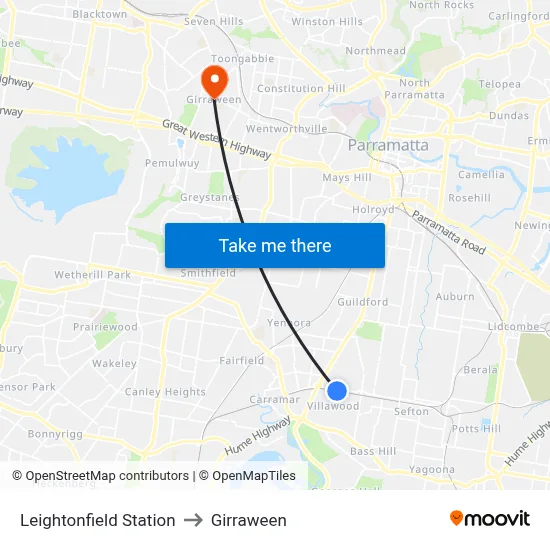 Leightonfield Station to Girraween map